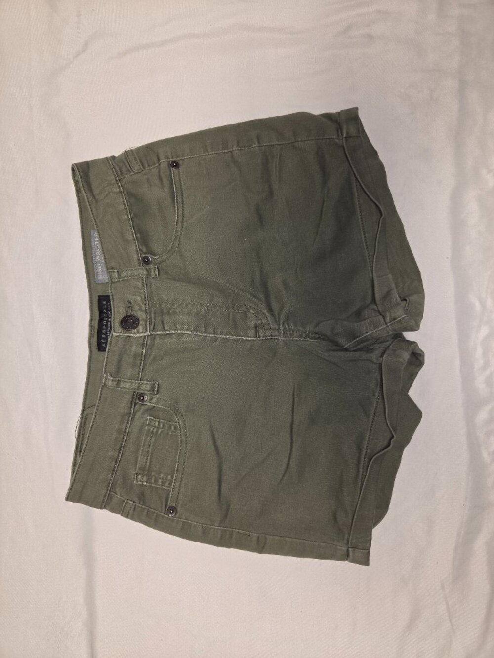 Aéropostale High Waisted Midi Olive Green Denim Shorts Size 6